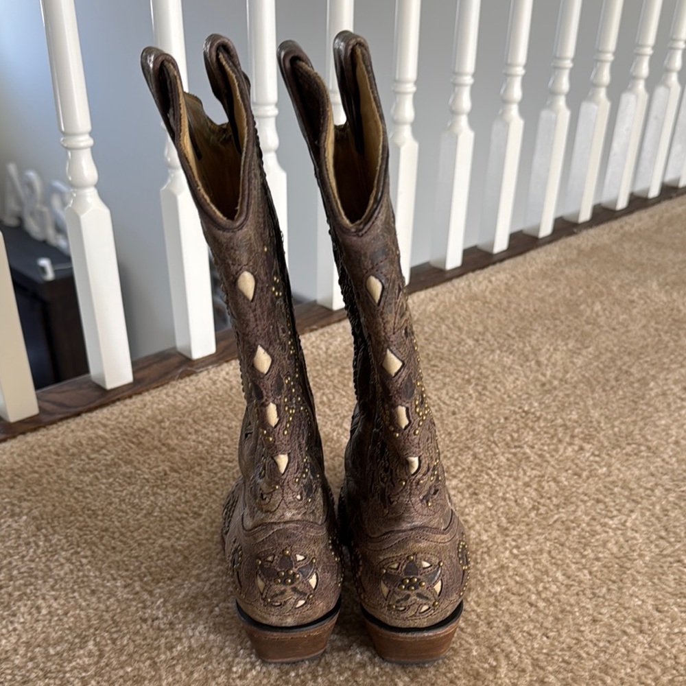 Brown Embroidered Cowboy Boots - Picture 3 of 4